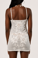 RHEA BEADED MESH MINI DRESS — WHITE