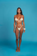 Baby Doll embroidered triangle bikini set in Butter Yellow — front view