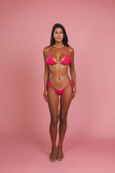 Baby Doll embroidered triangle bikini set in Hot Fuchsia — front view