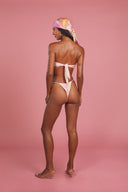 She Wears Pearls Glossy Peach bandeau top adjustable tie back — back view